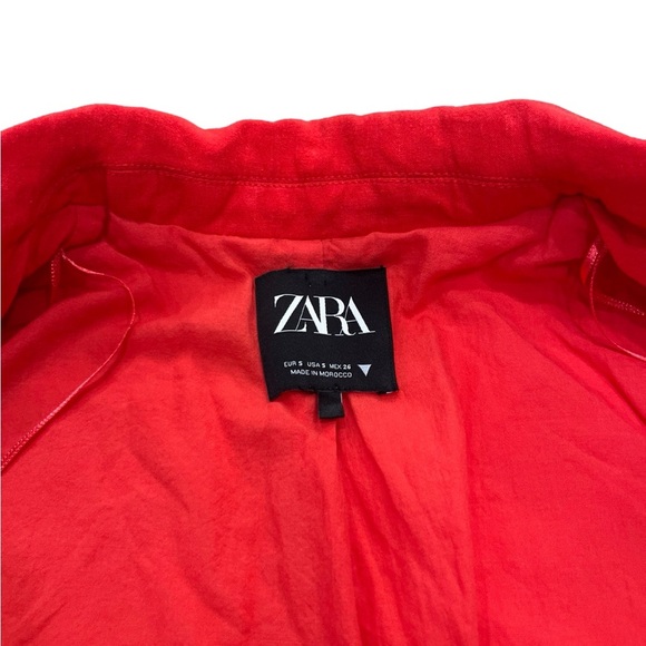 Zara Coral Red Linen Blend Cropped Blazer Jacket | Size S | Tomato Girl - Picture 9 of 9